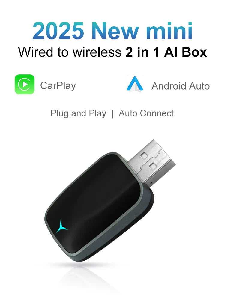 2025 2-in-1 Wireless CarPlay AI Box – Convert Wired CarPlay to Wireless with Android Auto, Plug and Play