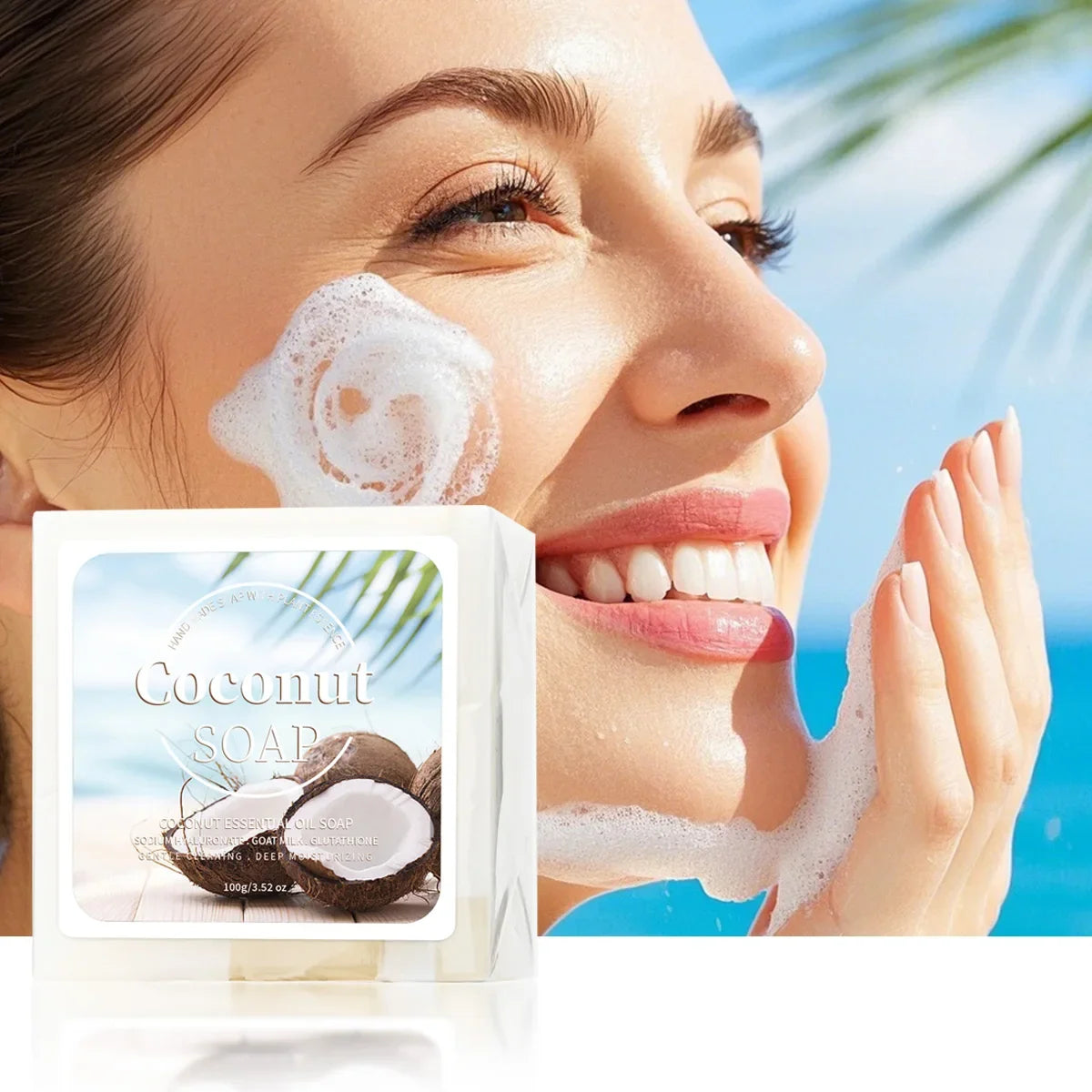 B+ Coconut Milk Handmade Soap - 100g Organic Plant Extract Facial Cleanser with Goat Milk for Acne Care