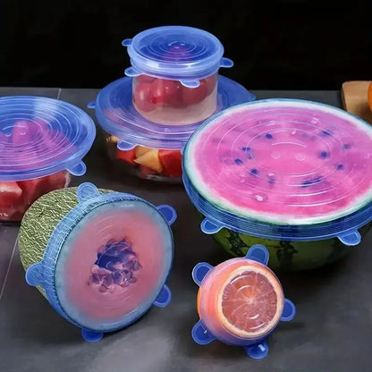 6PCS Reusable Silicone Stretch Lids – Multifunctional Food Bowl Covers for Fresh-Keeping Fruits & Vegetables