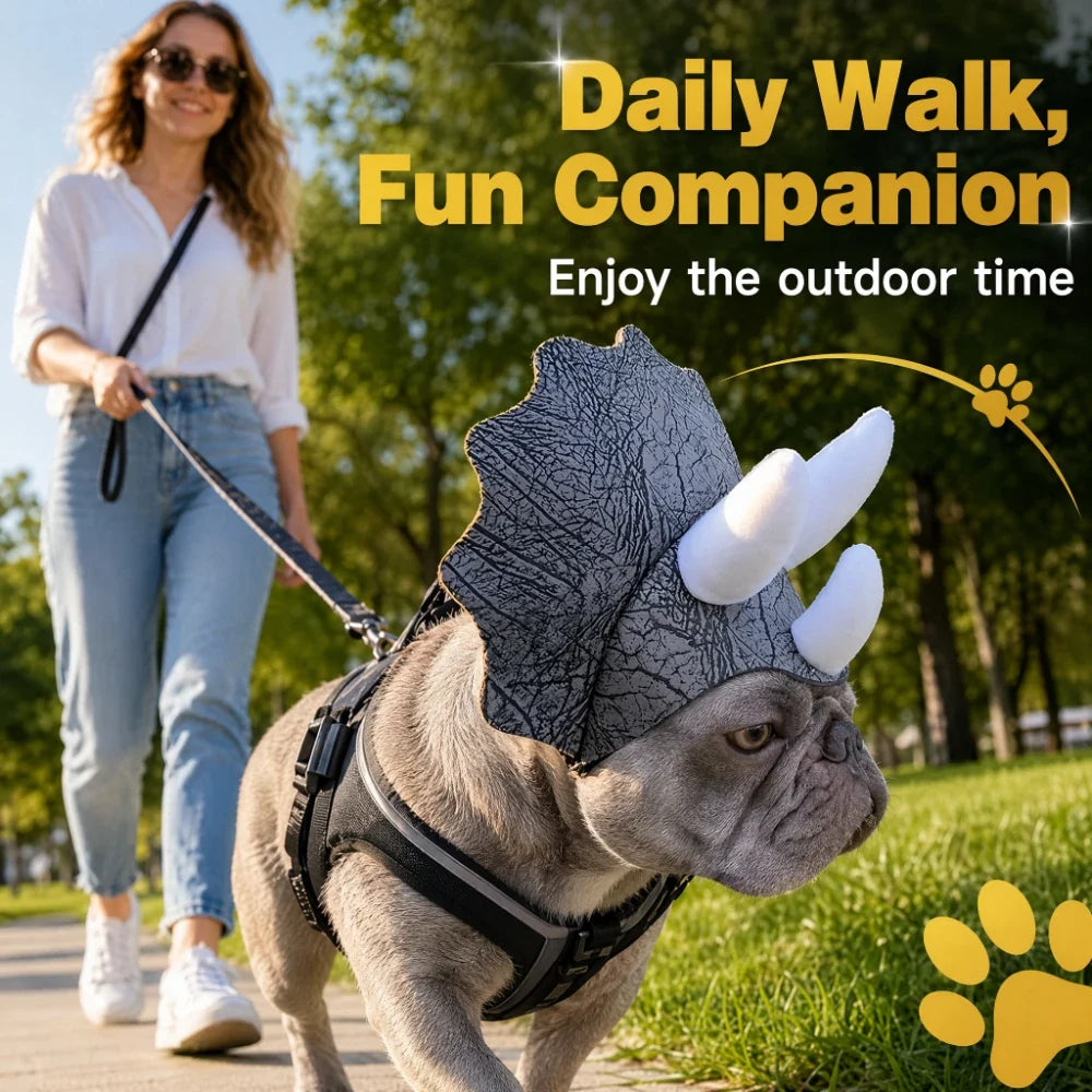 Halloween Dinosaur Dog Hat - Scary Triceratops Costume Headwear for French Bulldogs