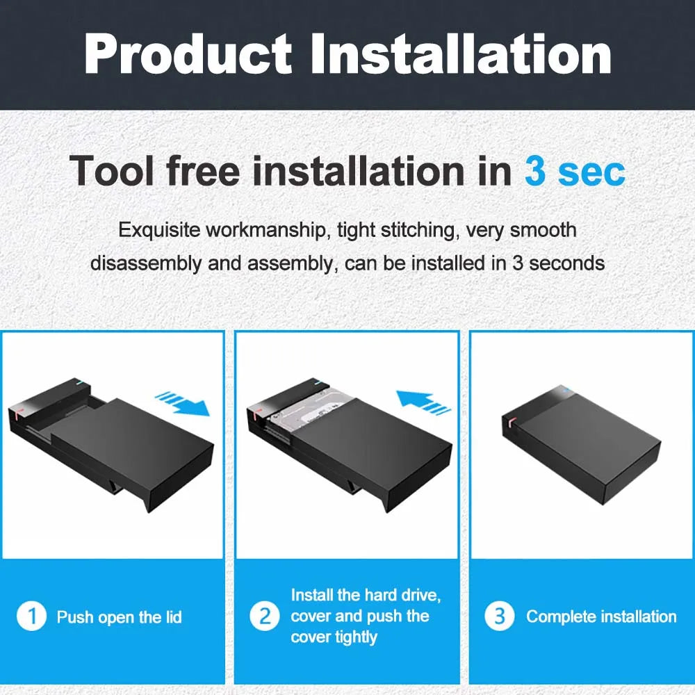 3.5 Inch USB 3.0 to SATA External Hard Drive Enclosure Case for SSD/HDD up to 10TB – PC & Laptop Compatible