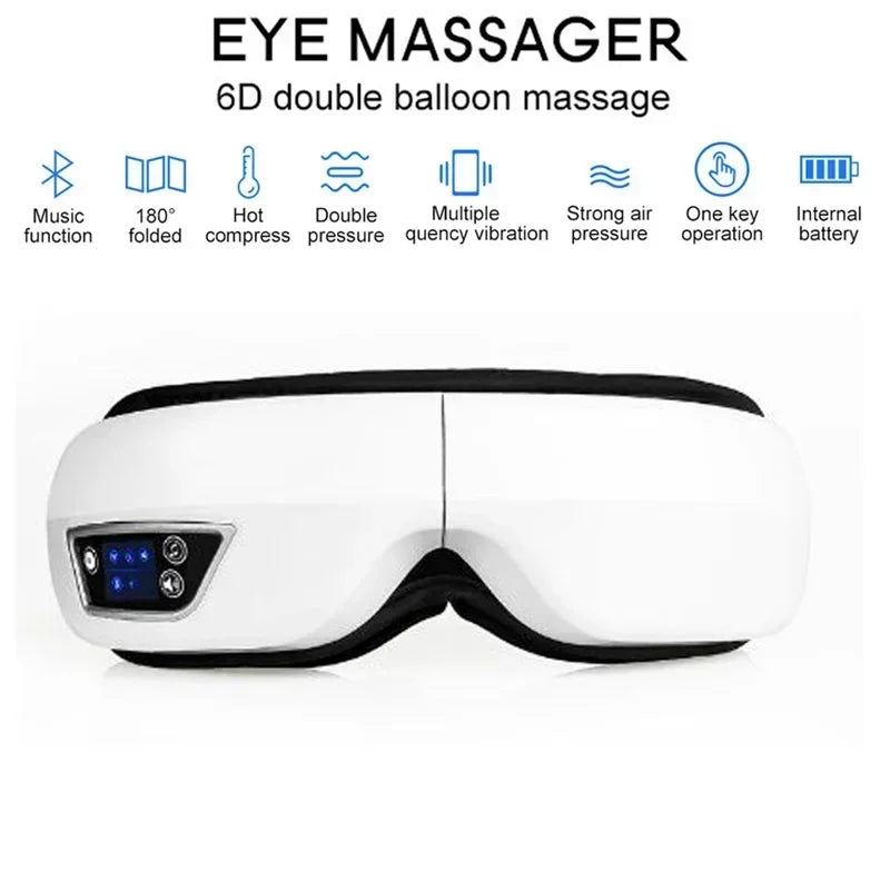 6D Rechargeable Eye Massager – Vibrating Hot Compress with Bluetooth Music for Relaxation, Sleep Improvement & Eye Care