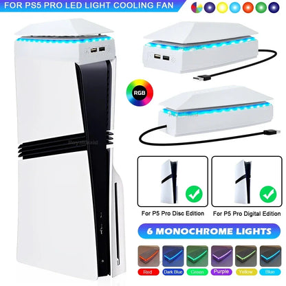 PS5 Pro Cooling Fan with RGB LED – Top Dust-Proof Heat Dissipation Radiator Game Console Cooling System for PS5 Pro