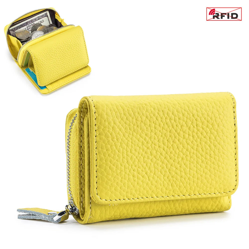 Genuine Leather Women’s Wallet — Small Zipper Coin Purse, Short Cowhide RFID Card & Money Holder, Perfect Gift for Women