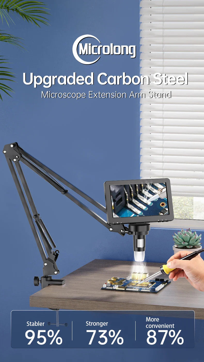 RIEVBCAU Flexible Microscope Arm Stand – Adjustable Metal Bracket Mount for DM4, DM7, DM9, MS1, MS3 Models