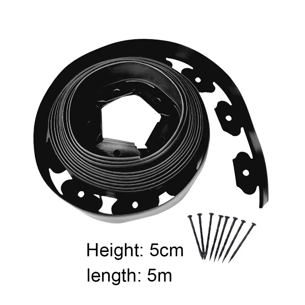 5M/10M Plastic Garden Lawn Edging Border – Flexible Landscape Barrier Kit with Anchoring Spikes, Easy Install Garden Edge Divider