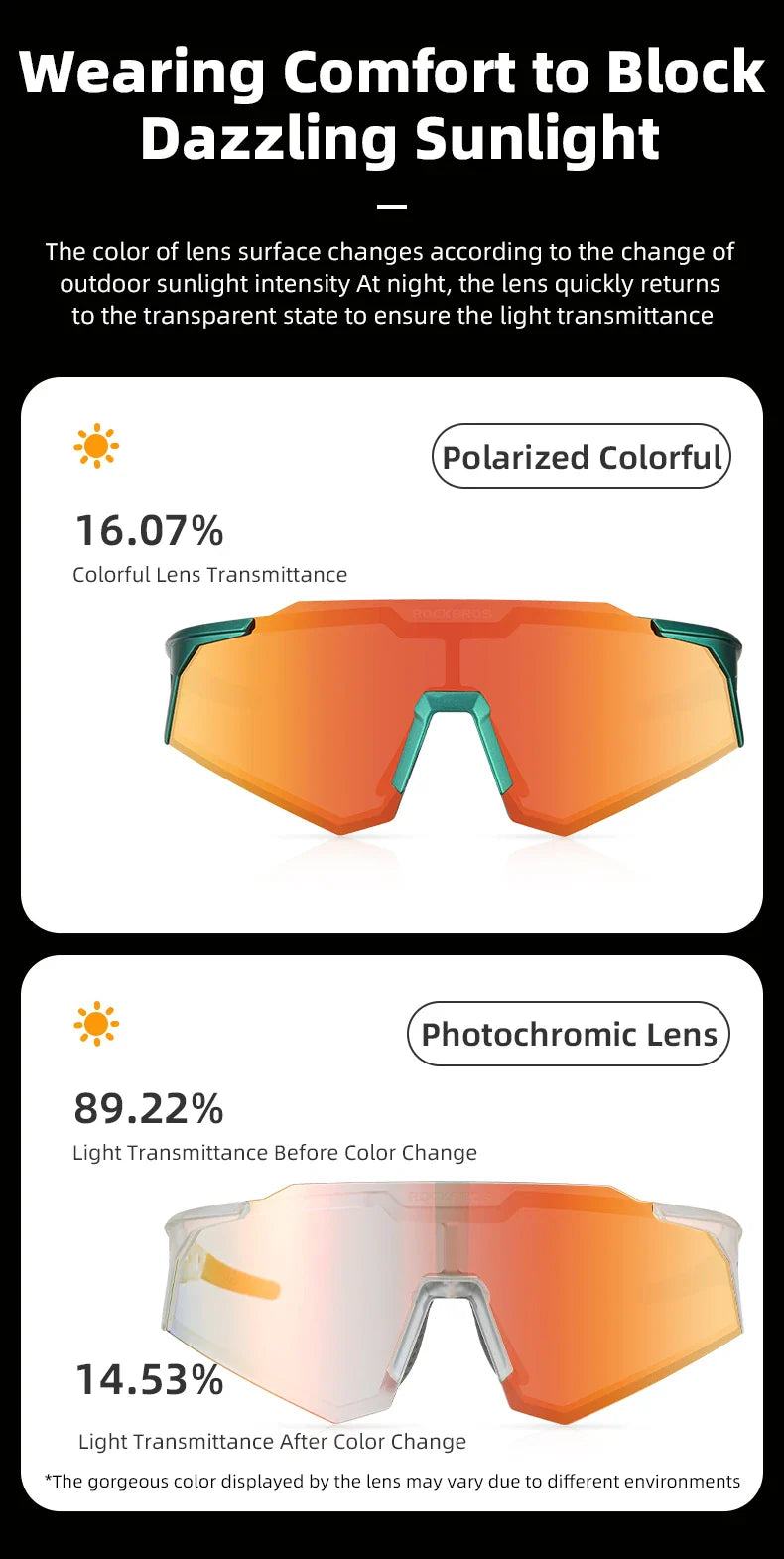 ROCKBROS Cycling Glasses — Photochromic & Polarized Bike Sunglasses for MTB, Road & Outdoor Sports