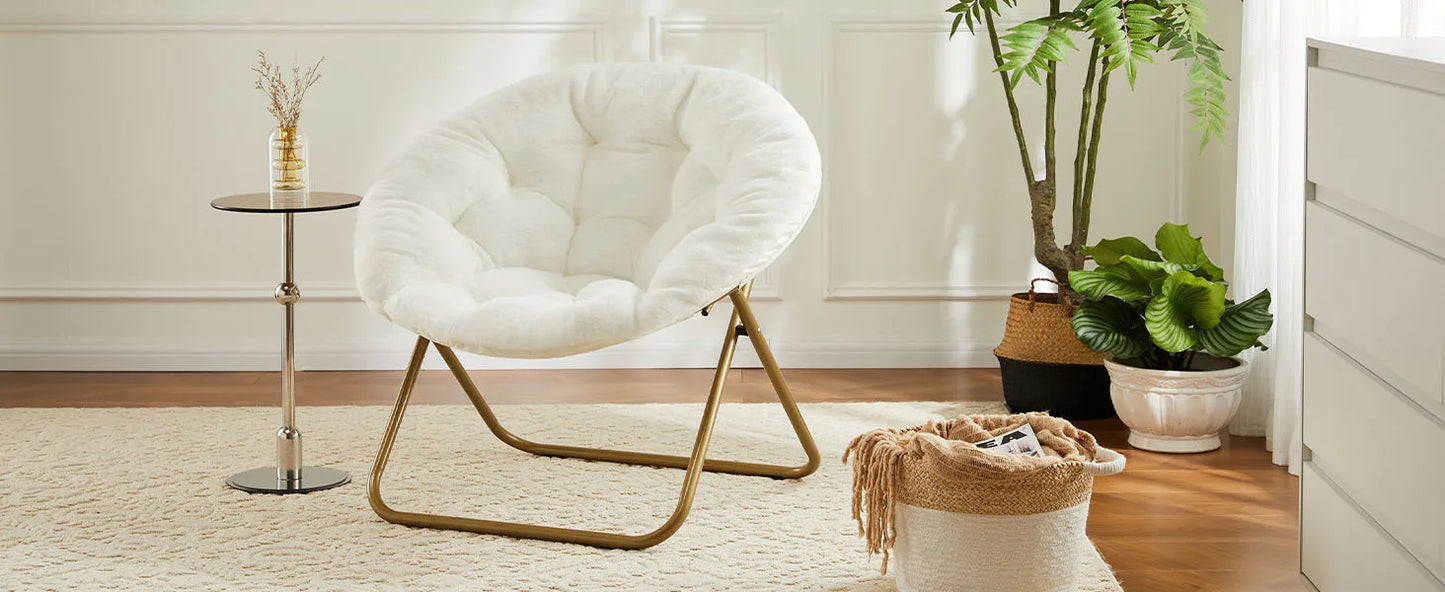 Cozy Saucer Chair – Faux Fur Folding Lounge Chair with Thick Padded Seat & Metal Frame, X-Large for Living Room & Reading