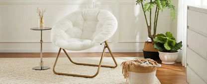 Cozy Saucer Chair – Faux Fur Folding Lounge Chair with Thick Padded Seat & Metal Frame, X-Large for Living Room & Reading