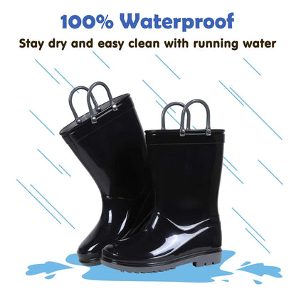 Shevalues Kids Waterproof Rain Boots – Non-Slip Toddler Boots with Easy-On Handles for Boys & Girls