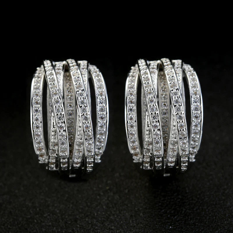 Huitan Silver Cross Hoop Earrings – Full Crystal Cubic Zirconia Statement Jewelry for Women