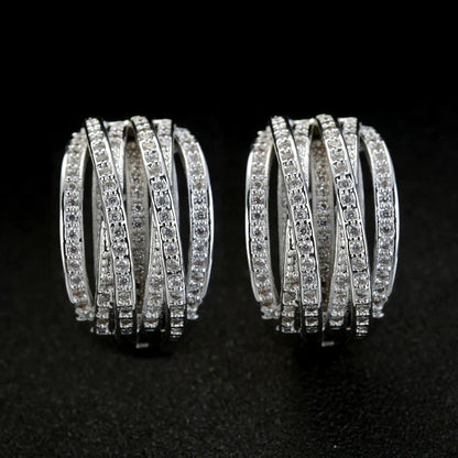 Huitan Silver Cross Hoop Earrings – Full Crystal Cubic Zirconia Statement Jewelry for Women