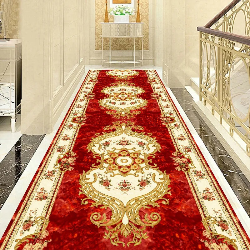 Luxury Chinese Classical Corridor Rug – Crystal Velvet Washable Carpet for Villa, Hotel & Hallway
