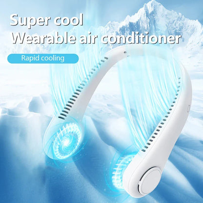 USB Rechargeable Hanging Neck Fan – Adjustable Mini Leafless Personal Cooler with Strong Airflow for Outdoor Use