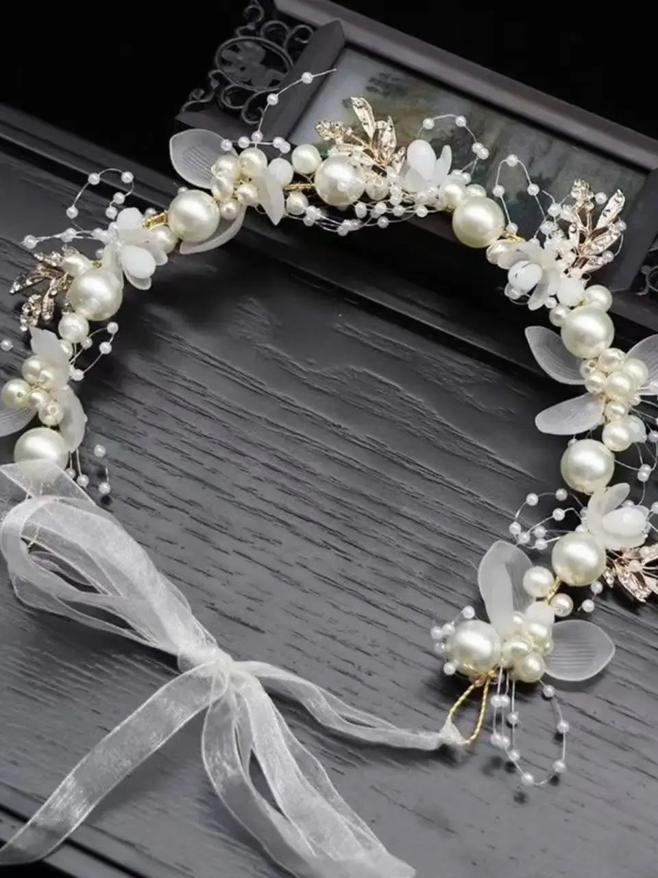 Bridal Crystal Pearl Tiara - Floral Wedding Crown Headband Hair Jewelry