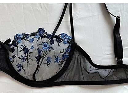 Sexy Lace Floral Lingerie Set for Women — Transparent Bra & Underwear Party Set, Sizes S-XL