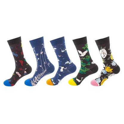 5-Pair Funny Printed Sports Socks - Harajuku Hip Hop Casual Fashion Socks for Men & Women