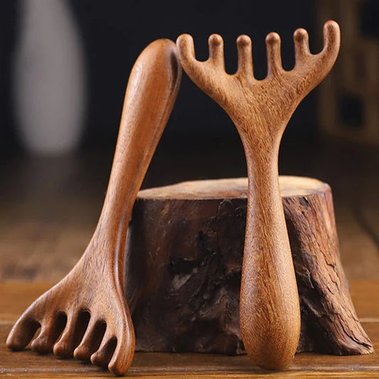 Head Meridian Massage Comb – Anti-Static Natural Wooden Wide Tooth, Six-Claw Gua Sha Tool for Spa & Blood Circulation