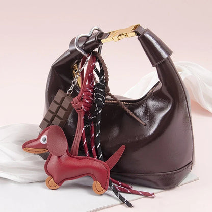 Leather Dachshund Bag Pendant - Creative Dog Keychain & Car Keyring Charm Gift