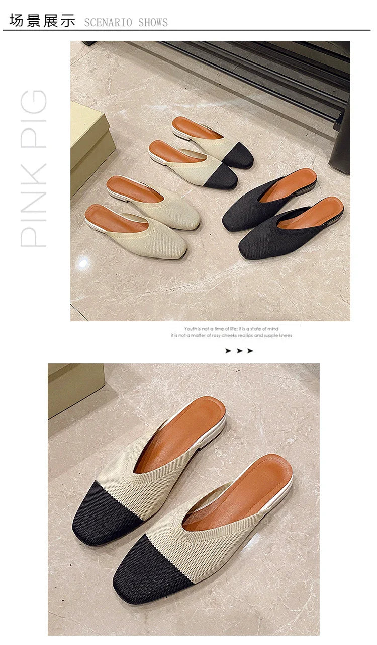 Women’s Solid Color Pointed Toe Knitted Slip-On Flats – Casual Breathable Ballet Loafers