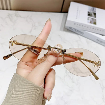 Elegant Diamond Oval Rimless Sunglasses — Men’s “F” Letter Car Sunglasses Model 90902