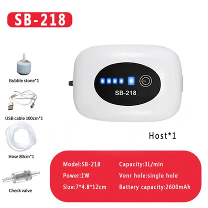 4800mAh USB Aquarium Air Pump - Portable & Ultra Silent Fish Tank Compressor for Indoor/Outdoor Use