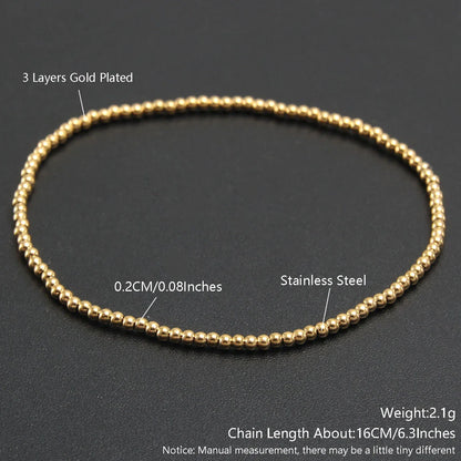 MHS.SUN Trendy Stainless Steel Stretch Bracelet — Gold & Silver Beaded 2mm/5mm/8mm for Men & Women