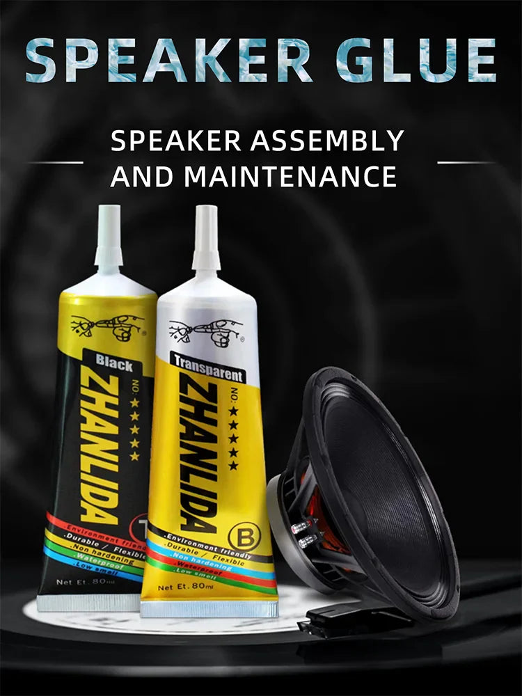 Zhanlida Speaker Repair Glue — 15/50/80ML Black & Transparent Adhesive for Foam, Rubber Edge, Dust Cap & Cone