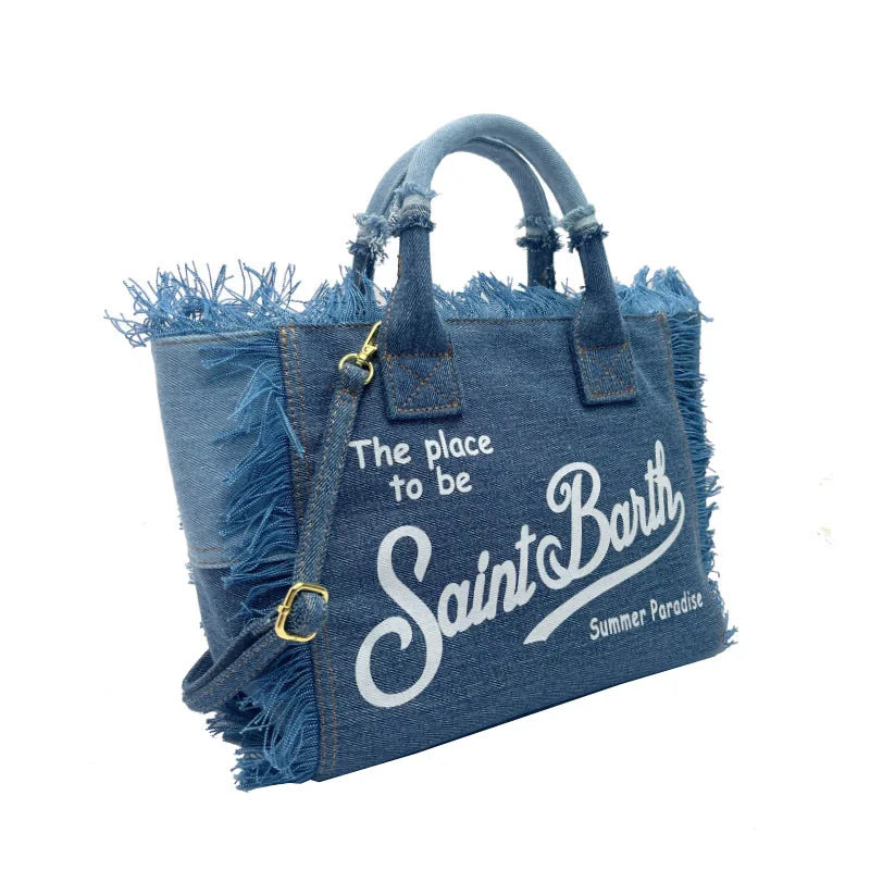 SAINT BARTH Houndstooth Crossbody Bag – Small Cotton Linen Handmade Tote with Tassels for Women