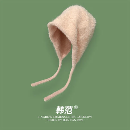 Y2K Cute Beanie Hat – Warm Japanese Knit for Autumn & Winter, Ear Protection, Tie Pullover Cap for Men & Women
