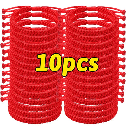 Lucky Red Thread Bracelet — Adjustable Tibetan Buddhist Handwoven Braided Rope Jewelry for Men and Women Wristbands