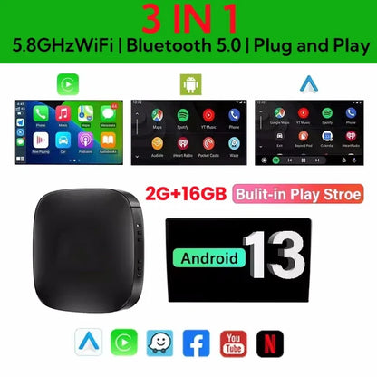 2025 CarPlay Smart AI Box — Wireless Android CarPlay & Android Auto Adapter with Netflix, YouTube & 5G WiFi