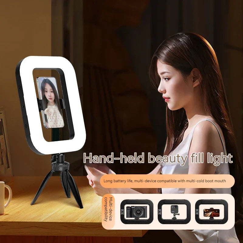 New Handheld Ring LED Light – Rechargeable Portable Fill Light for Mobile Phone, Live Broadcast, Photography, and Selfies