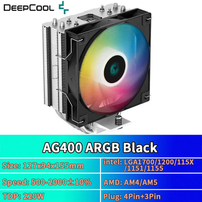 DEEPCOOL AG400 ARGB CPU Air Cooler — 4 Heat Pipe PWM Cooler for Intel LGA1700/1200/115X/1151/1155 & AMD AM4/AM5