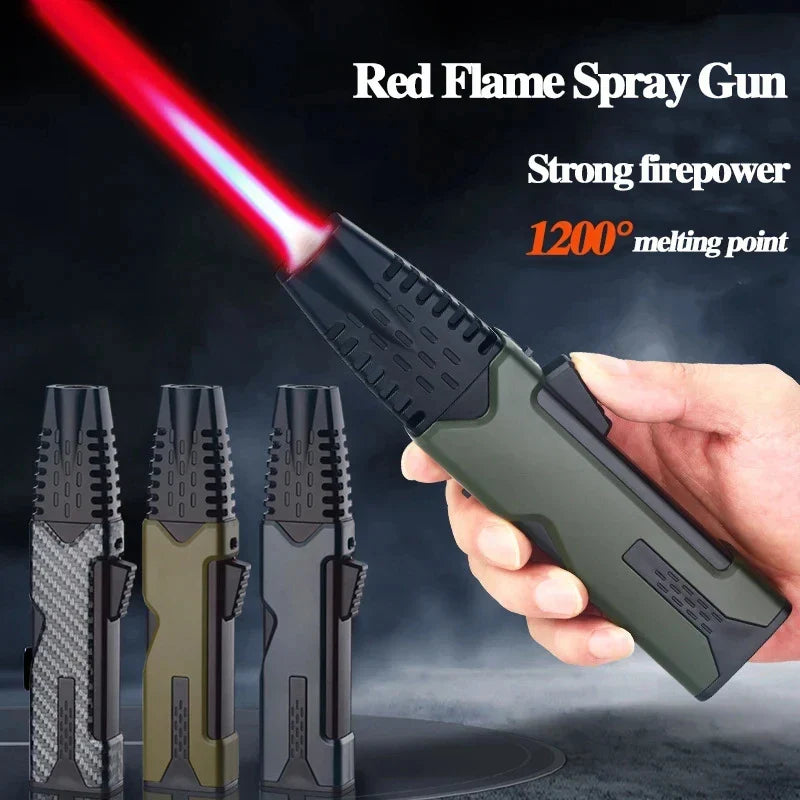 Outdoor 360° Windproof Butane Gas Torch Lighter — Red Flame Jet Spray Gun for BBQ, Kitchen, Welding, and Cigar with Gift Box