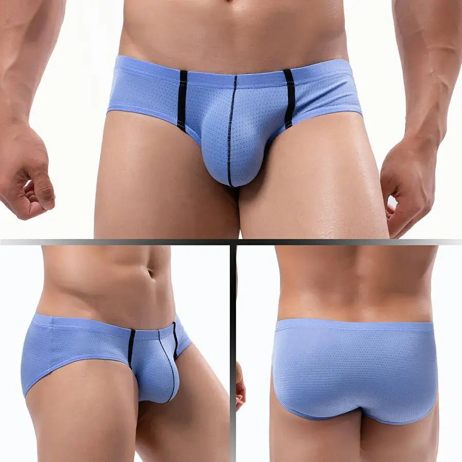 Men’s Ice Silk Low Waist Underwear – Breathable Mesh Boxer & Briefs, Lightweight Swim Bikini Trunks for Comfort Fit