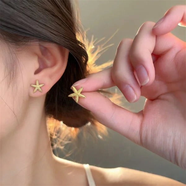 Ocean Style Asymmetric Earrings - Starfish Shell Pearl Zircon Stud Jewelry Gift for Women