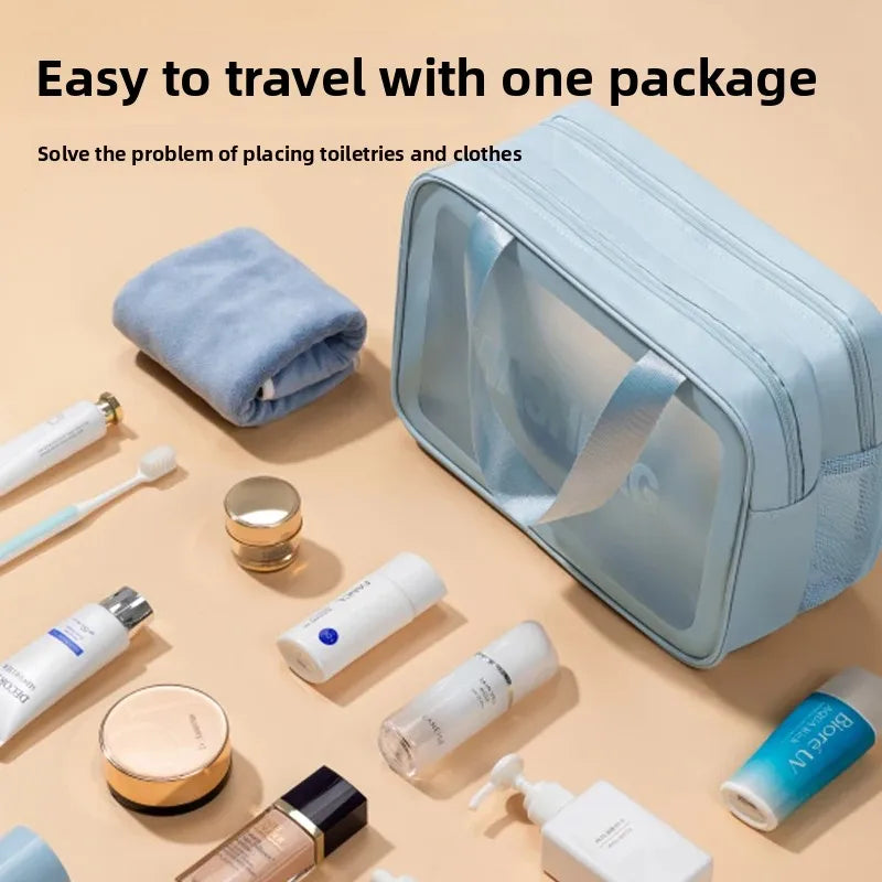 Waterproof Large Capacity Travel Cosmetic Bag – Portable Shower Makeup Organizer with Separate Wet & Dry Compartments