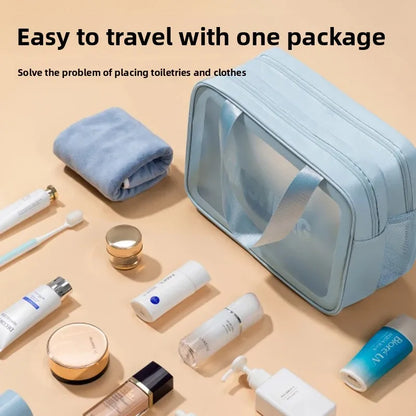 Waterproof Large Capacity Travel Cosmetic Bag – Portable Shower Makeup Organizer with Separate Wet & Dry Compartments