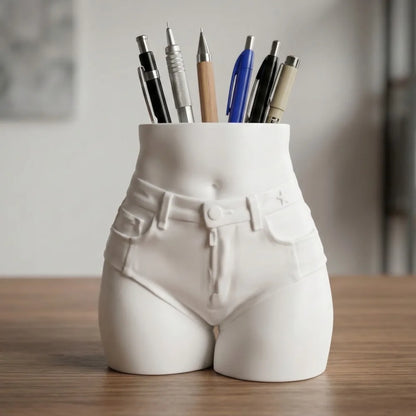 Slender Waist Model Pen Holder - 3D Printed Large-Capacity Pencil Cup for Office & Desktop Storage