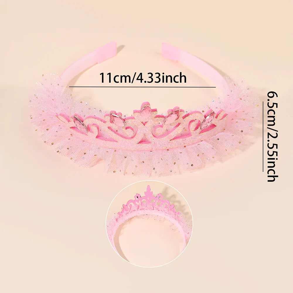 Girls Glitter Princess Tiara Headband - Lace Tulle Rhinestone Crown for Birthday Parties