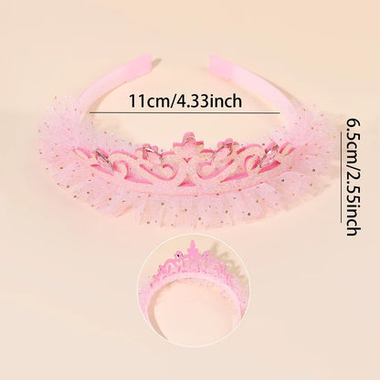 Girls Glitter Princess Tiara Headband - Lace Tulle Rhinestone Crown for Birthday Parties