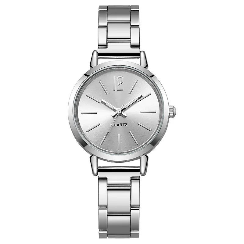2PCS Set Luxury Women's Watches – Simple Dial, Hollow Strap Gold Bracelet Quartz Wristwatch for Students & Ladies