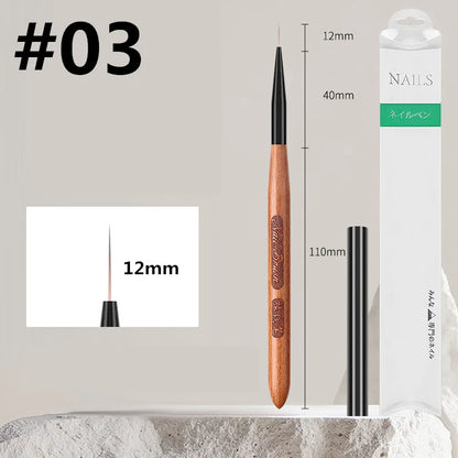 Sandalwood Handle Nail Art Brush Set – Gradient Blooming UV Gel Liner & Flower Drawing Tools for Stripes & Nail Painting