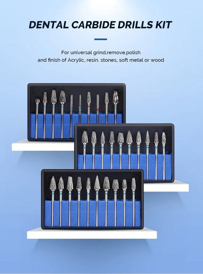 DENTAL Carbide Drills Kit - 2.35mm HP, Autoclavable at 135°C, for Universal Grinding, Removing & Polishing