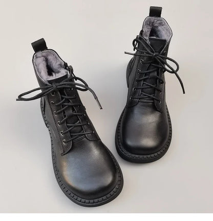 Careaymade 100% Genuine Leather Wide Casual Women’s Short Boots – Big Size, Handmade Men’s Wool Boots