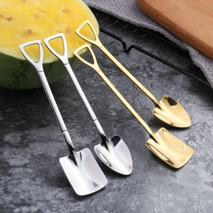 20/2x Stainless Steel Mini Shovel Spoons - Gold and Silver Coffee, Tea, Dessert, Ice Cream Scoops - Kitchen Tableware Set