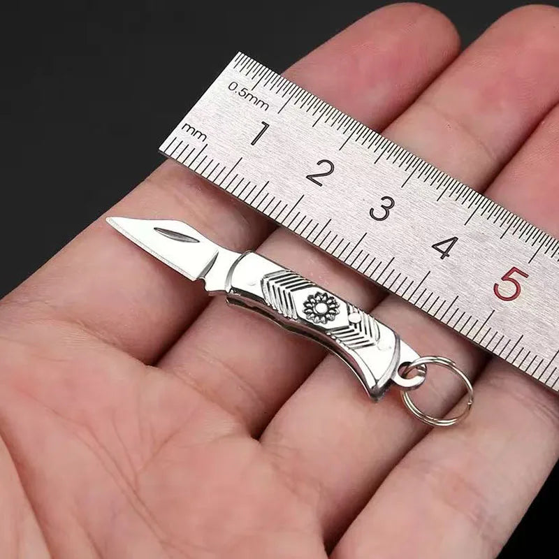 Mini Brass Knife Keychain - Stainless Steel Folding Cleaver Pendant Pocket Tool