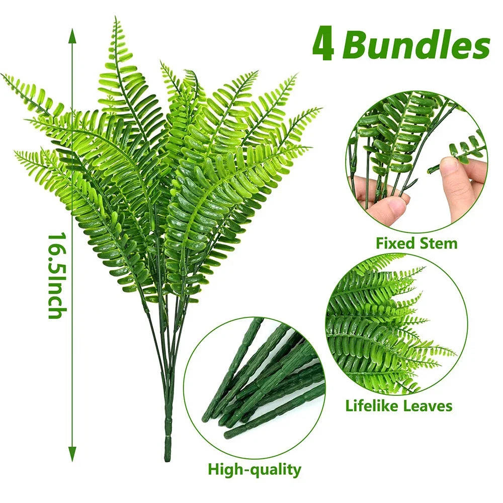 4–20 Pack Artificial Boston Fern Plants - UV-Resistant Faux Greenery for Home, Garden & Outdoor Decor