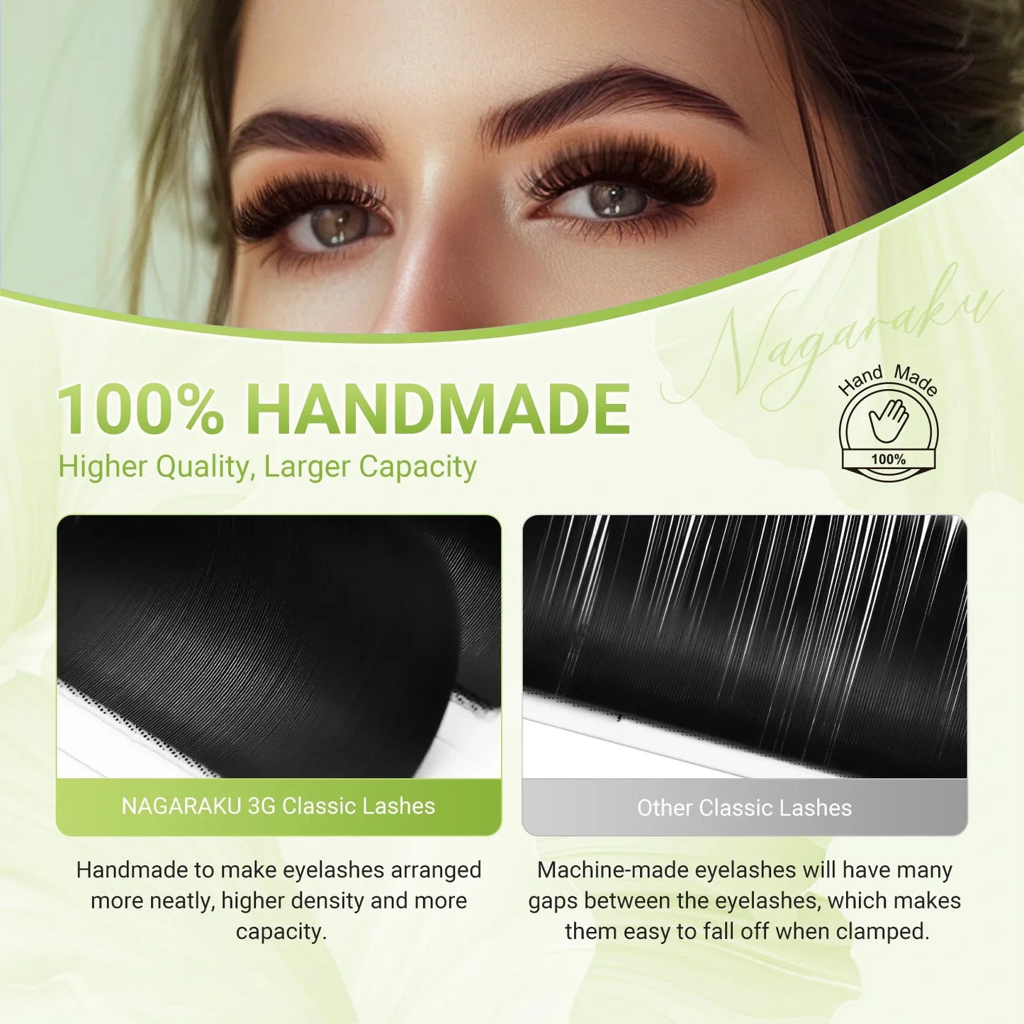 NAGARAKU Luxury Classic Eyelashes – 100% Handmade 16-Row Individual Matte Black Soft Eyelash Extensions